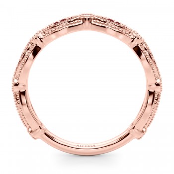 Antique Style Lab Ruby & Lab Grown Diamond Wedding Ring Band 14K Rose Gold (0.20ct)